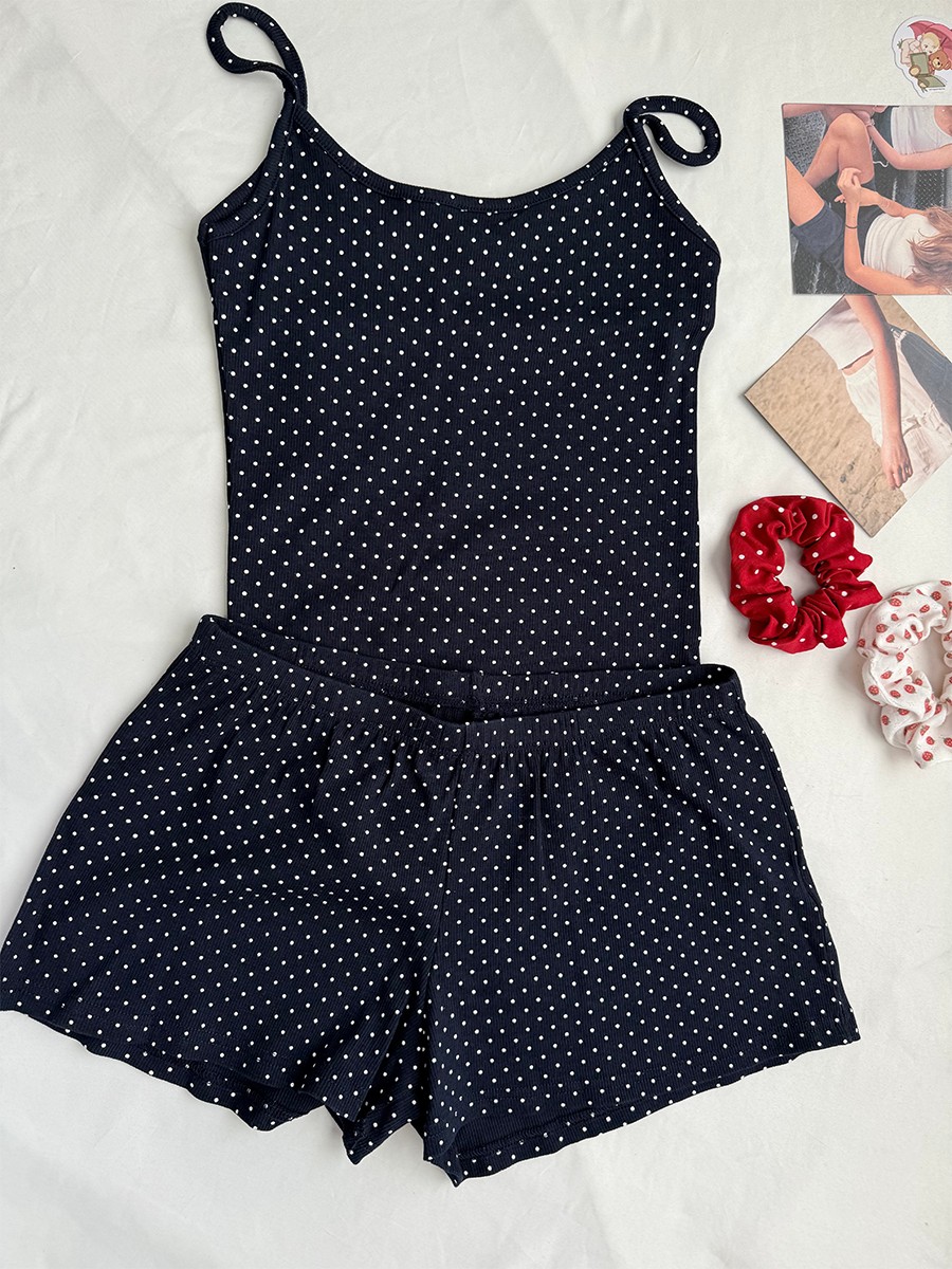 Navy Dot Ribbed Shorts Sets Wo – Tank Top Ribbed recenzja i cena